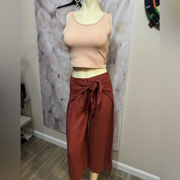 Maroon Boho Japna wrap Linen palazzo Pants size XS - Picture 6 of 9